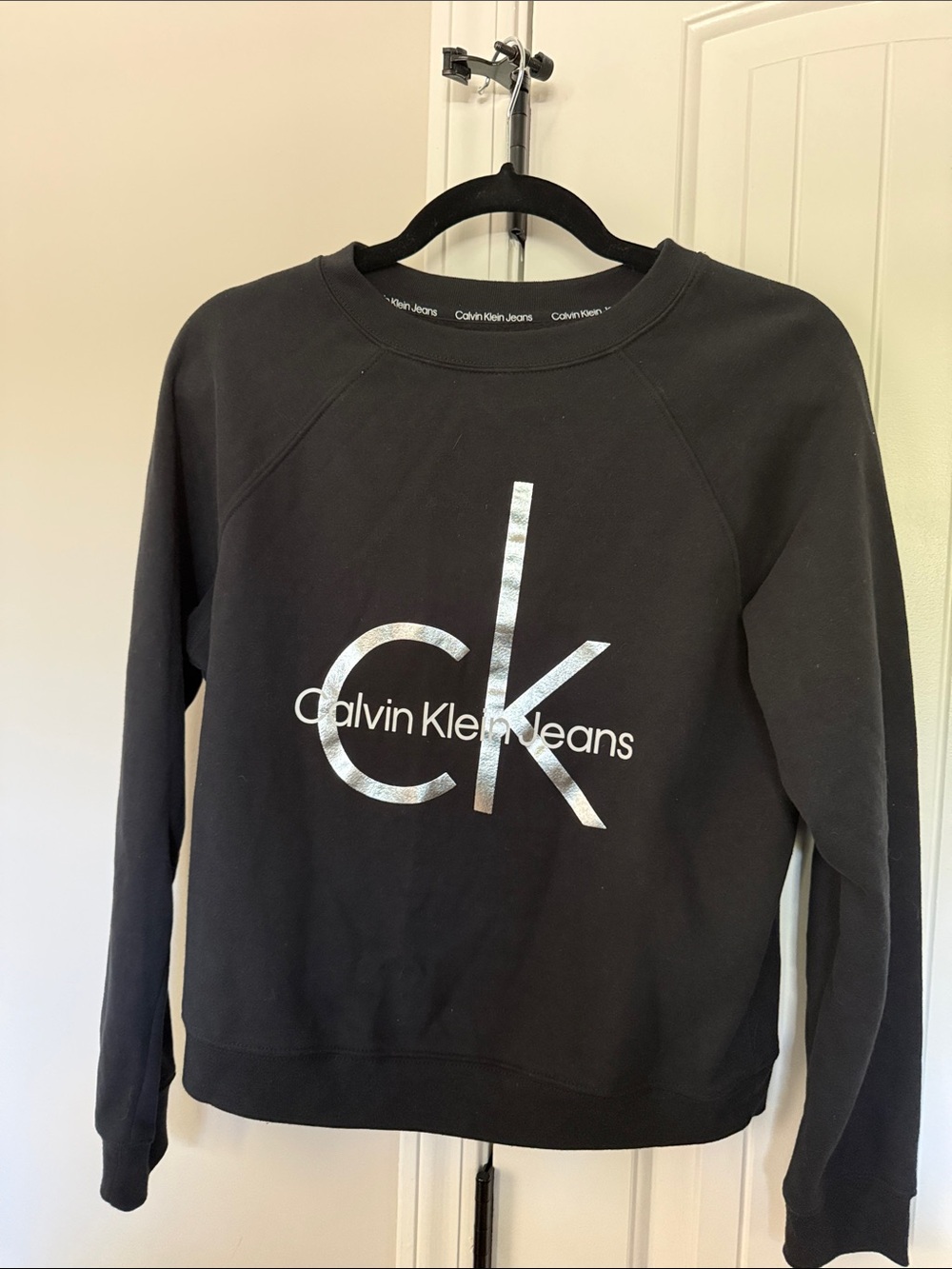 Calvin Klein Black Crewneck Sweatshirt with Silver Logo